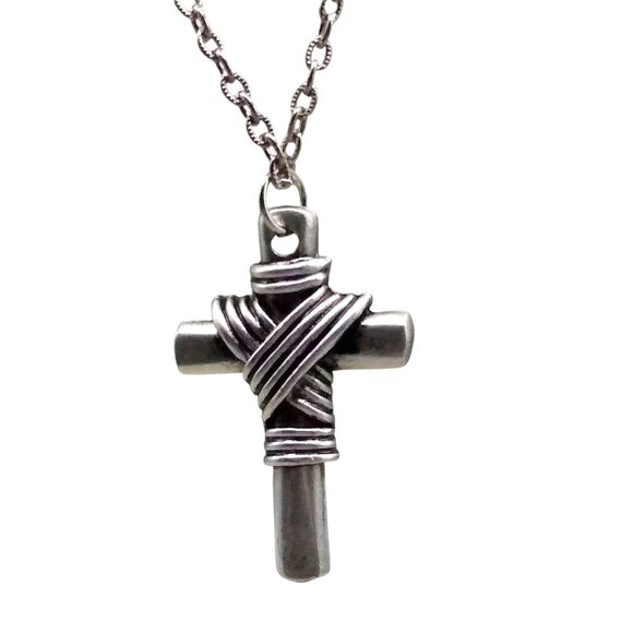 Silver Tone Easter Cross Pendant Chain Necklace - Picture 1 of 4